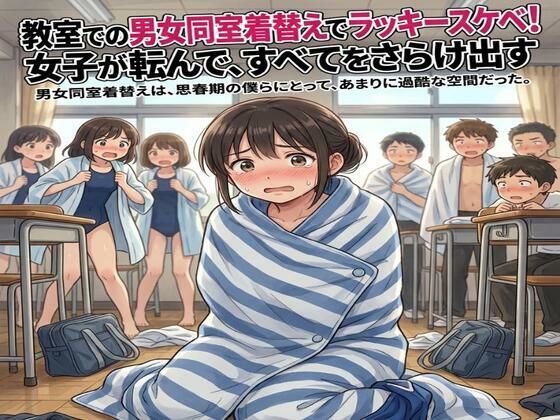 教室での男女同室着替えでラッキースケベ！女子が転んで、すべてをさらけ出す アイキャッチ画像 【無料-えろ同人誌】